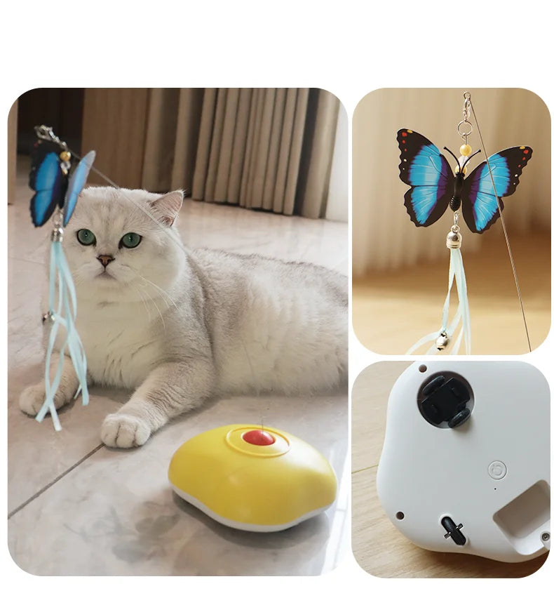 Interactive Cat Teaser Automatic Toy Catnip Flutter Bug Cat Wand Toy Cat Fun Playing Kitten Toys